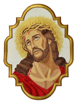 Bestickte Applikation "Jesus leidet"