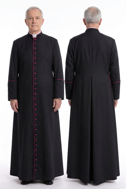Black cassock with purple trim CASS-CZ-F