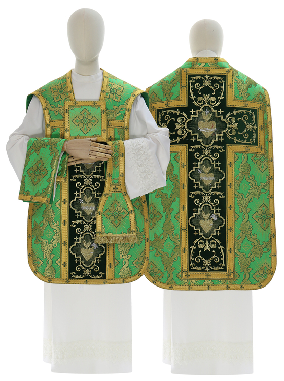 Casula romana "Cuore di Gesù, Maria, Giuseppe" R822-AZ9