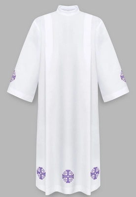 Alba con Cruces de Jerusalén púrpura a modo A4-F